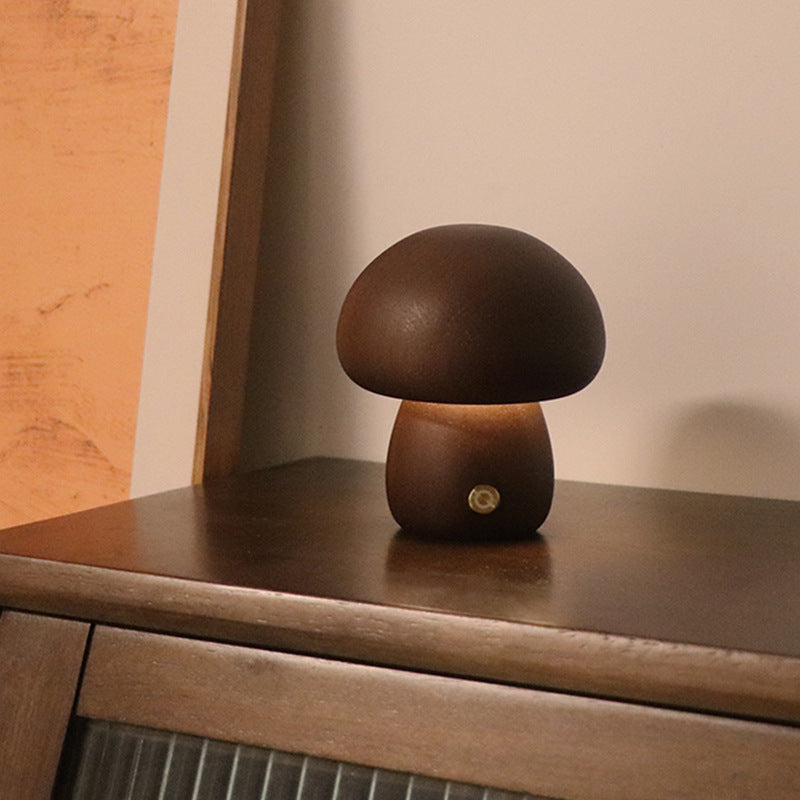 Wooden Cute Mushroom LED Night Light Table Lamp For Bedroom