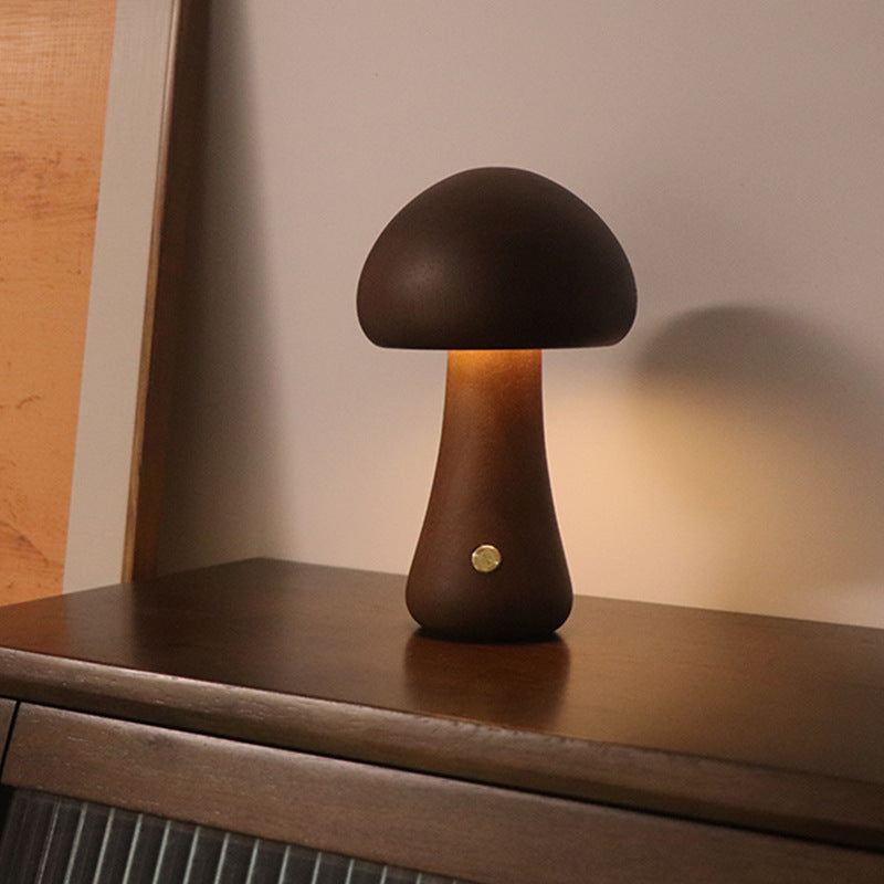 Wooden Cute Mushroom LED Night Light Table Lamp For Bedroom