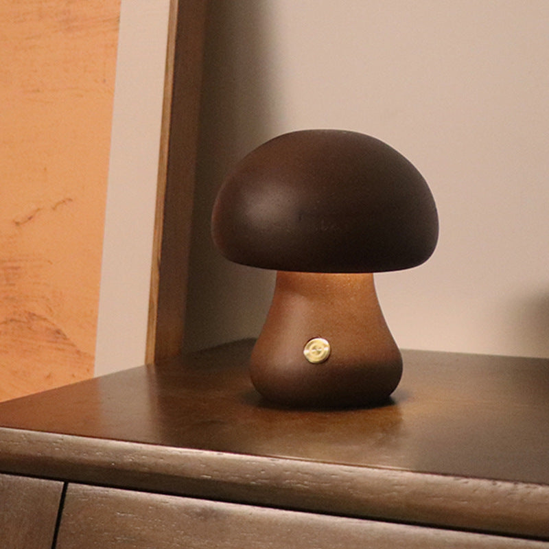 Wooden Cute Mushroom LED Night Light Table Lamp For Bedroom