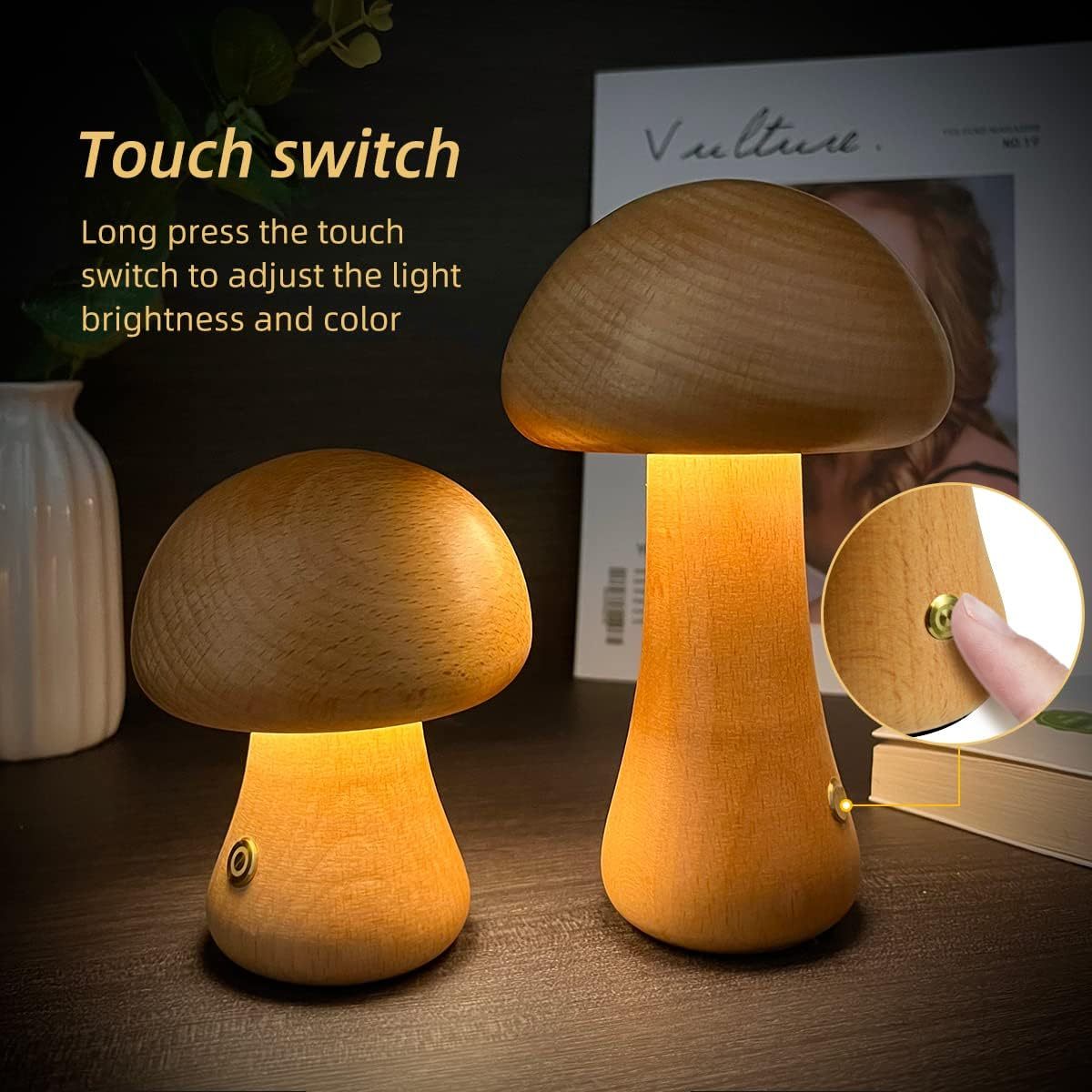 Wooden Cute Mushroom LED Night Light Table Lamp For Bedroom