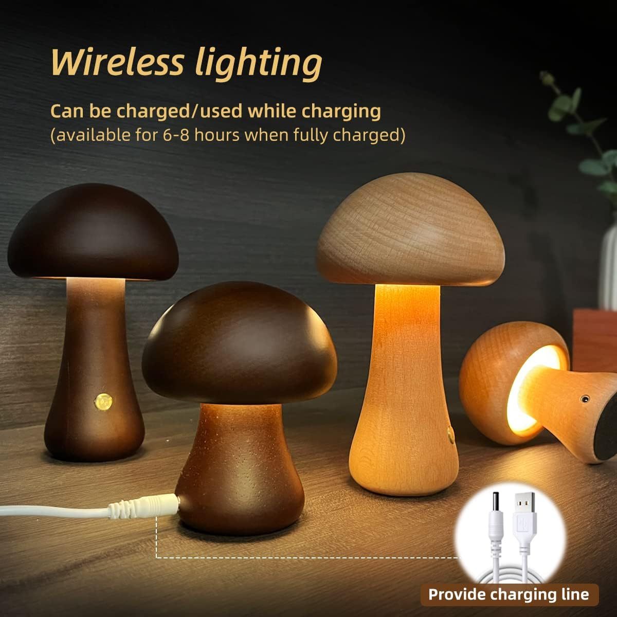 Wooden Cute Mushroom LED Night Light Table Lamp For Bedroom