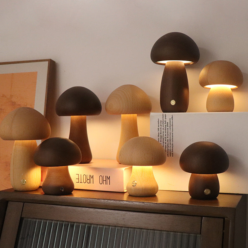 Wooden Cute Mushroom LED Night Light Table Lamp For Bedroom
