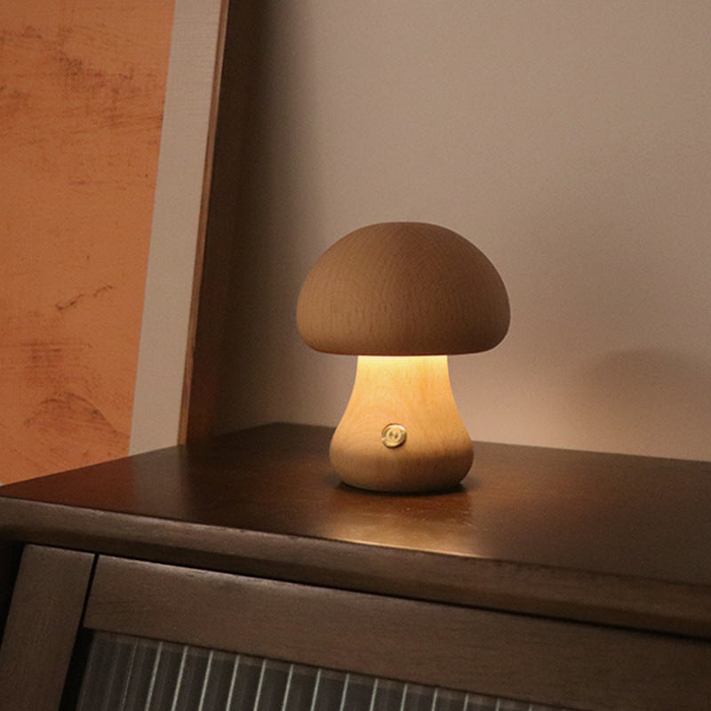 Wooden Cute Mushroom LED Night Light Table Lamp For Bedroom