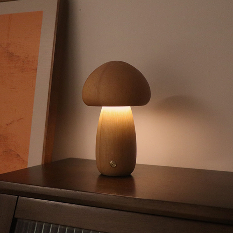 Wooden Cute Mushroom LED Night Light Table Lamp For Bedroom