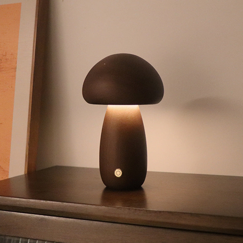 Wooden Cute Mushroom LED Night Light Table Lamp For Bedroom