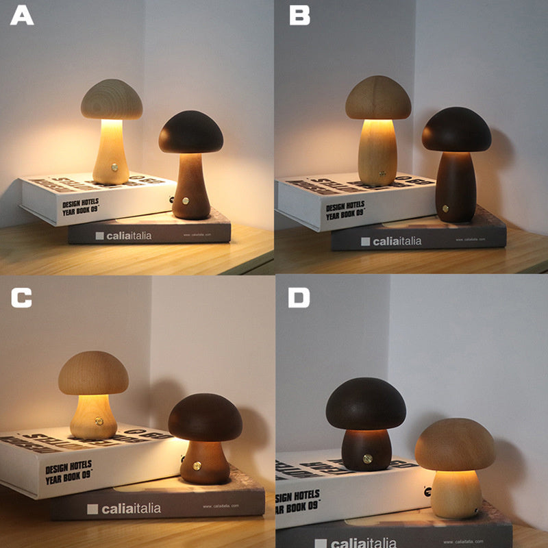 Wooden Cute Mushroom LED Night Light Table Lamp For Bedroom