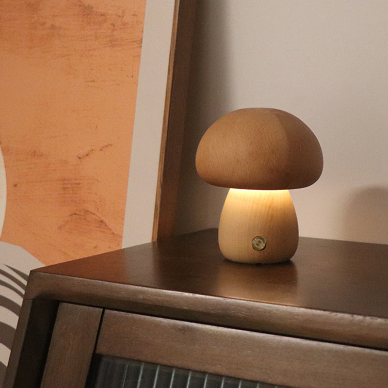 Wooden Cute Mushroom LED Night Light Table Lamp For Bedroom