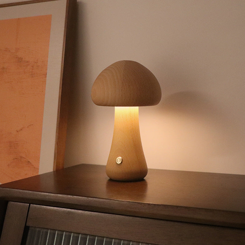 Wooden Cute Mushroom LED Night Light Table Lamp For Bedroom